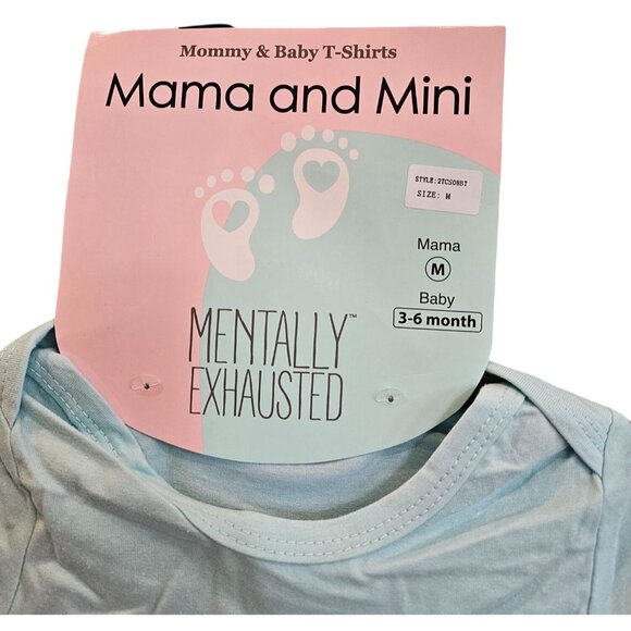 Mama & Mini Mentally Exhausted Mommy Baby T-Shirts Set Mama M Baby 3-6 Months - Picture 4 of 6